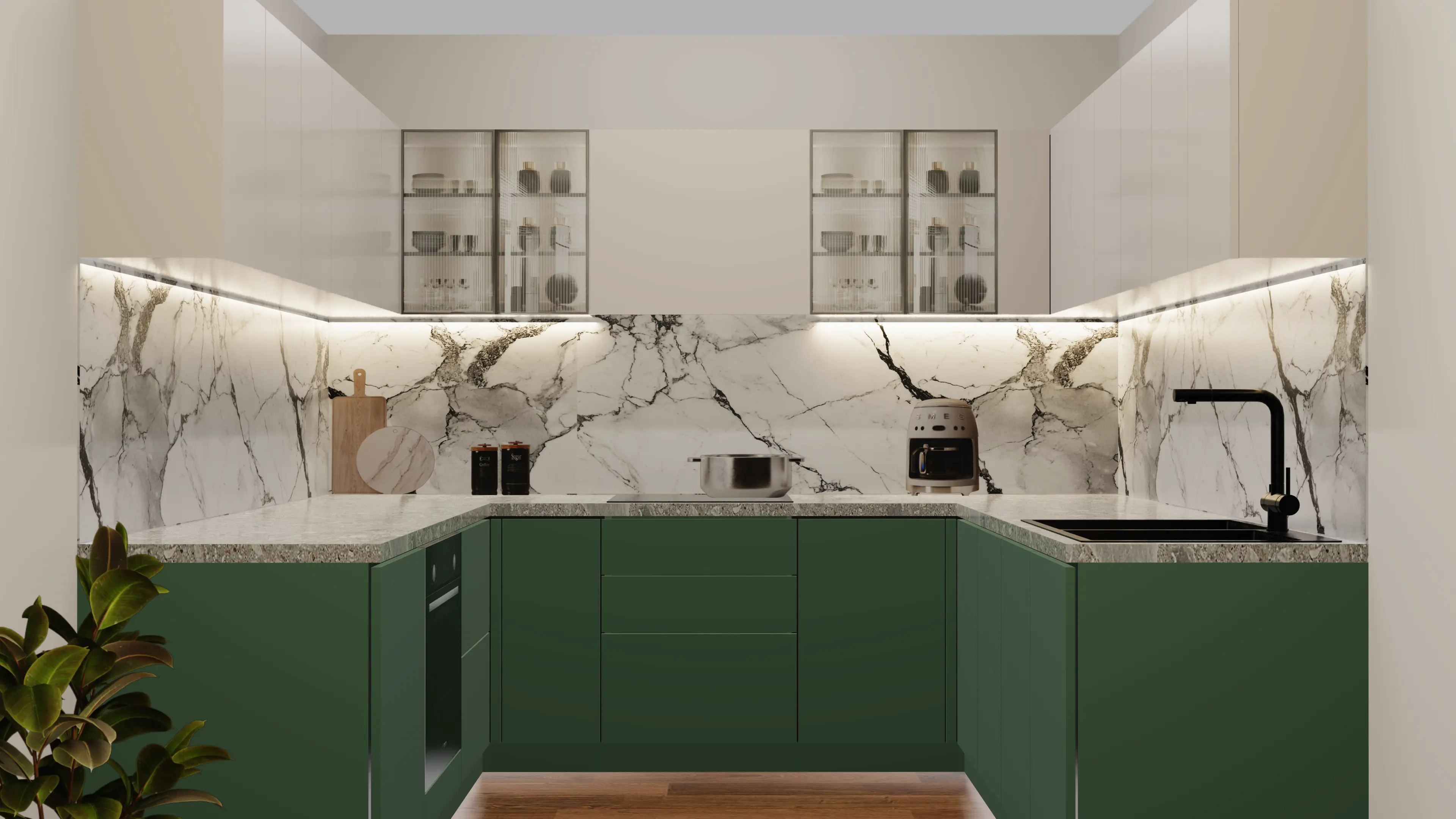 Customizable Emerald U-Shaped Kitchen